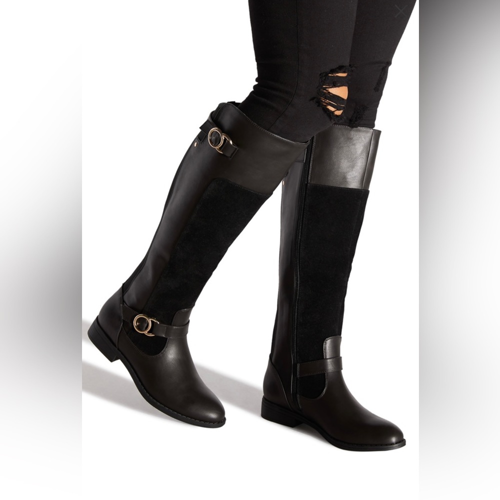 Black knee-high wide-calf boots